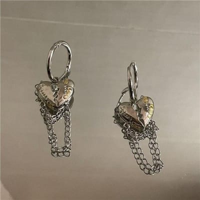 Boucles d'oreilles Hiphop Punk Nouveau Design Cœur Pêche Cassé en Métal Mode Coréenne Boucles d'oreilles Femme Bijoux Boucles d'oreilles à Franges Chaîne Vintage Bar gray