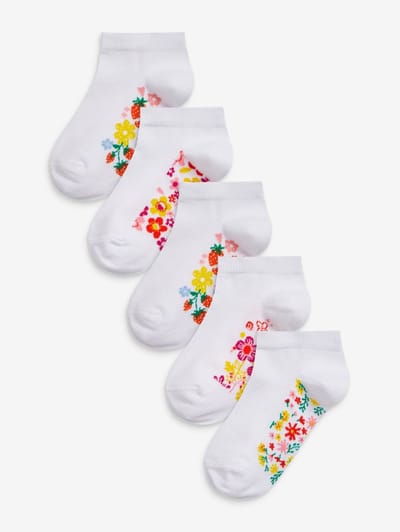 Next - Meisjes - 5 paar katoenrijke sneakersokken met voetbed - Wit