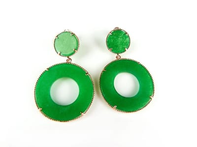 Zilveren oorbellen oorringen roos goud verguld Model Modern Mix met ronde groene stenen