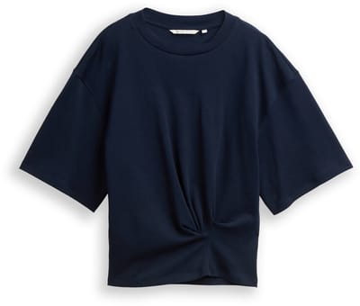 Tom Tailor Denim - T-shirt met knoopdetail - Maat XS - sky captain blue