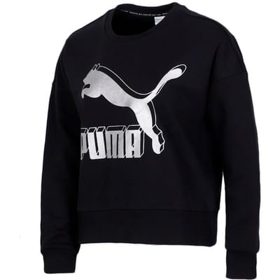 Puma Womens Classics Logo Metallic Crew Sweatshirt Zwart 597405 71
