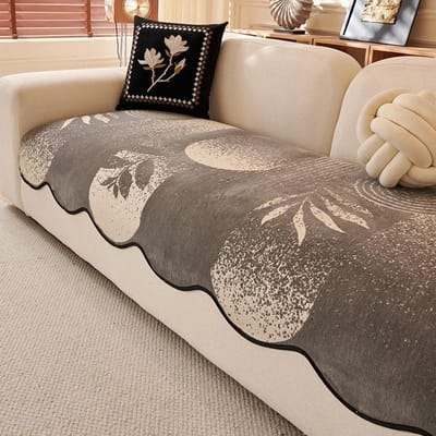 Nouveau Coussin de Canapé de Forme Spéciale Coussin de Canapé Universel Toutes Saisons Antidérapant Feuilles Droites Entièrement Recouvert Serviette en Tissu 90x90cm 1pcs gray