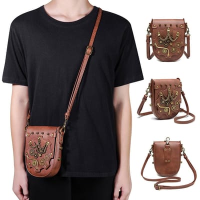 Steampunk Tandwiel Dames Schoudertas met Retro Design en Mobiele Telefoon Metalen Decoratie Tas white