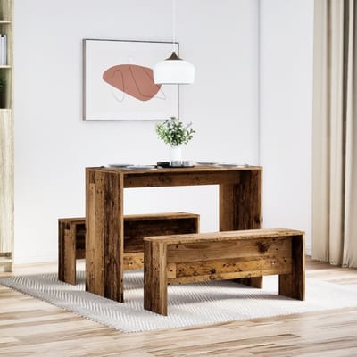 vidaXL - 3-delige - Eettafel - en - bankenset - bewerkt - hout - oud - houtkleurig