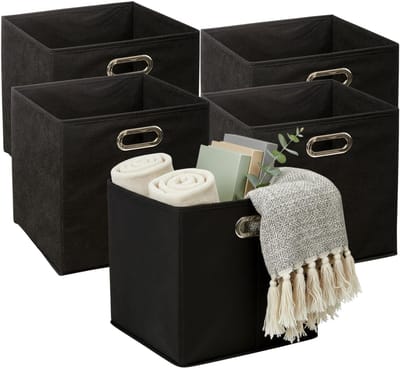 5Five Opbergmandjes - 5x - zwart - stof - inhoud 29 liter - 31 x 31 x 31 cm - Kast opberg box