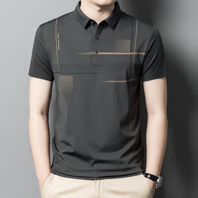 Zomer Nieuw Heren Polo Shirt met Korte Mouwen en Strepen Dunne T-shirt voor Jonge en Middelbare Leeftijd Papa T-shirt Top voor Mannen XXXL gray