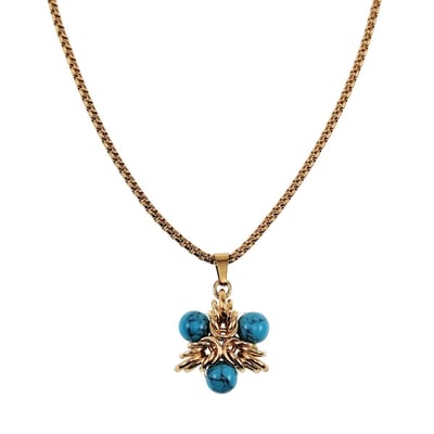 50cm tot 55cm Ketting Dames - Verguld RVS - Jasseron-Ketting met Turquoise Stenen Ster Hanger - Verstelbaar