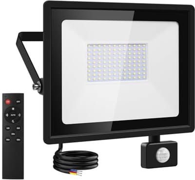 100W LED Bewegingssensor Beveiligingslamp buiten - 10000 Lumen, 6500K Koel Wit, Waterdicht, Inclusief Afstandsbediening voor Garage en Tuin