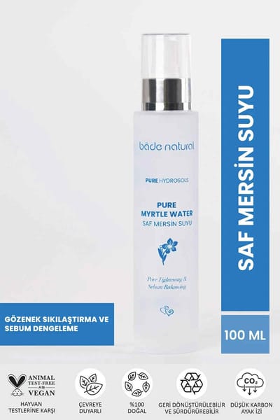Bade Natural Myrtle Water (Saf Mersin Suyu) – 100% Natuurlijk & Puur – Talg Balancerende en Verfrissende Gezichtstonic – 100 ml