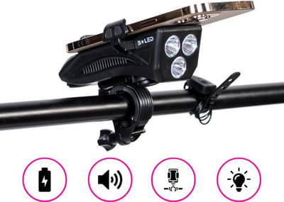 b'BOLED - Telefoonhouder Fiets | Universeel | Powerbank | Voorlicht | Claxon | GSM Houder | USB Oplaadbaar'
