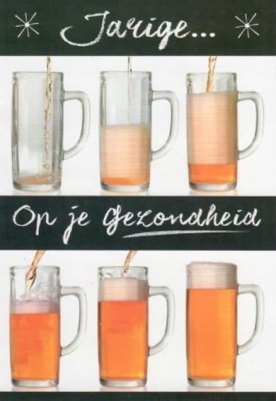 Jarige, jij mag vandaag zeggen hoeveel bier er in het glas gaat! Gefeliciteerd met je verjaardag. Een leuke kaart om zo te geven of om bij een cadeau te voegen. Een dubbele wenskaart inclusief envelop en in folie verpakt.