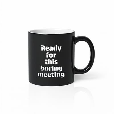 “Ready for This Boring Meeting” Zwarte Magic Mok – Grappige Kantoorquote – 330 ml Warmtegevoelige Koffiebeker