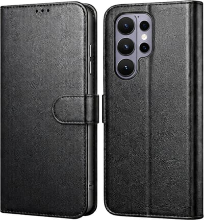 Hoesje Portemonnee geschikt voor Samsung Galaxy S26 Ultra Zwarte portemonnee met magnetische klep en kaartopslag