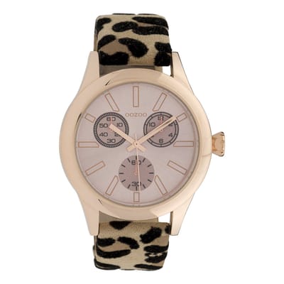 OOZOO Timepieces - Rosé goudkleurige horloge met bruine leren band - C9797