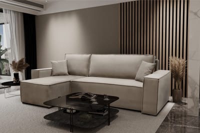 Hoekbank Carlos Beige Velvet - Hoeksalon met bed en opbergruimte - Hoekzetel met universele lounge links of rechts