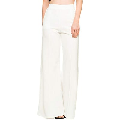 Dames Lange Broek Elastisch Hoge Taille Zakken Effen Kleur Broek Dagelijkse Kleding Oversized Pasvorm Wijde Pijp Uitlopende Broek Streetwear Ademende Stof M white