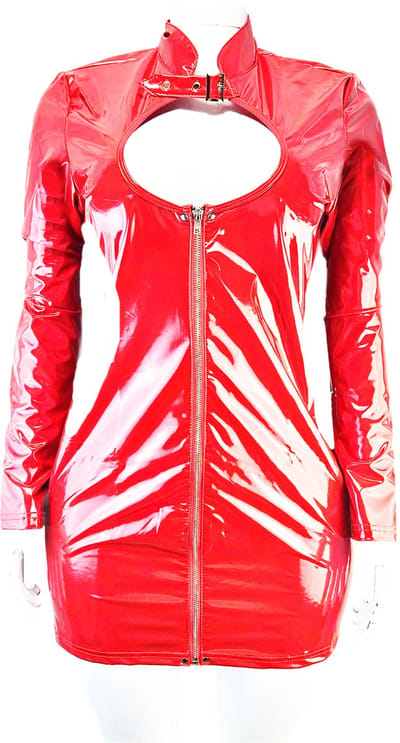 BamBella® - Jurk- Maat S/M - Rood Rollenspel sm dames sexy Glans kleding mix van Latex en stof Datex