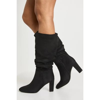 boohoo Dames Slouchy kniehoge laarzen met blockhakken | Black | Maat: 8