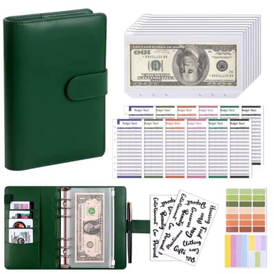 A6 Budget Planner & Spaarplanner / Budgetmap Planner 6-Gaats 8 Ritssluitingen Enveloppen 2 Stickers Eén Notitieboek Portemonnee voor Geld Besparen en Geldbeheer Organizer Cash Systeem - Groen