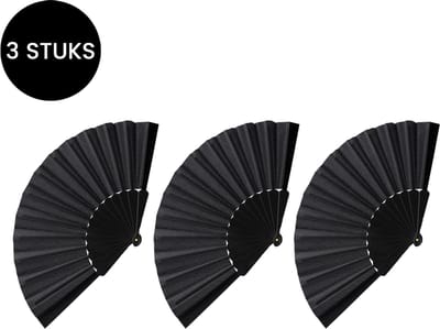 Purepeak Handwaaier Set 3 Stuks - 41 x 22cm - Spaanse Waaier - Handwaaier - Zwart - Festival