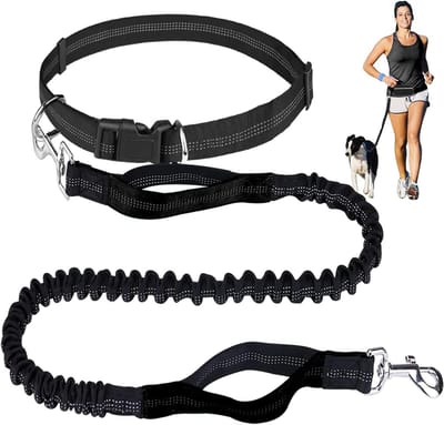 Handsfree Hondenriem - Bungee Riem - Hardlopen Wandelen - Schokabsorberend Dubbele Greep - Verstelbaar 125-175 cm - Zwart