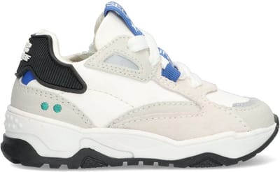 BunniesJR 225375-103 Jongens Lage Sneakers - Wit/Grijs/Blauw - Leer - Veters