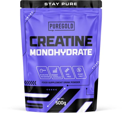 Pure Gold Creatine Monohydrate – 500g – 121 Porties – 3g Creatine per Portie – Vegan & Suikervrij – Naturel
