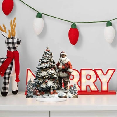 Kerstman En Rendieren Acryl Bureau Display Kerstdecoratie Met Voet gray