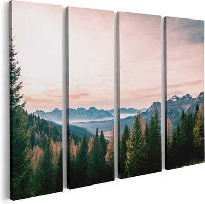 Artaza Canvas Schilderij Vierluik Bos Met Bomen Bij Bergen Landschap - 80x60 - Foto Op Canvas - Canvas Print