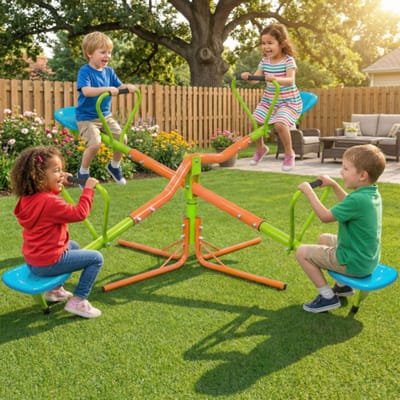OKWISH Wip 360 Draaibaar – Diameter 190 Cm – Staal En Kunststof – Groen – Vier Zitplaatsen Voor Buiten – Antislip Grepen
