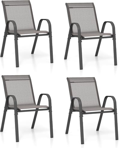 KOMFOTTEU Set van 4 tuinstoelen - stapelbar - eetkamerstoel met armleuningen en hoge rugleuning - belasting 150 kg - 56 x 70 x 84 cm