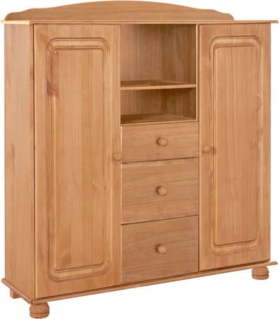 Mette Highboard met 2 Deuren, 3 Lades en Open Vak - Massief Grenenhout - 118 cm - Grenen Gebeitst
