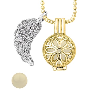Quiges Engelenroeper Bolhouder met Ketting 70cm en Bolletje - Dames - Goudkleurig Bloem - 12mmØ