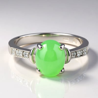 Cavill - Sterling Zilveren Ring met 1,23 ct Keizerlijk Chrysopraas en Witte Topaas 1,245 ct - Ovaal Cabochon - Luxe Elegante Ring voor Dames Maat 17