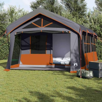 vidaXL - Familietent - Grijs - en - Oranje - 620 - x - 322 - x - 240 - cm - Polyester