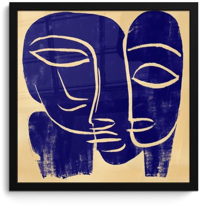 Poster in lijst - Fotolijst 40x40 cm - Posters - Okergeel - Blauw - Eenvoudige lijnen - Posterlijst zwart - Decoratie - Wanddecoratie woonkamer - Muurdecoratie slaapkamer