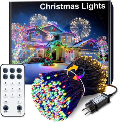 SnelShoppen - 100M LED Kerstverlichting Buiten met Afstandsbediening, 1000 Warm Witte en Kleurrijke LED's, 11 Modus Waterdichte Buitenverlichting voor