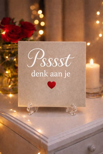 Tegeltje met tekst: Pssst Denk aan je, Bedrukt tegeltje, Spreuktegel, Liefde, Tegeltje met tekst 10x10 cm, Valentijns tegeltje, Valentijn, Tegeltje, XLX®