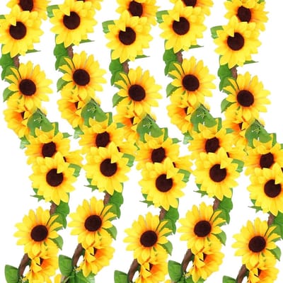 Set van 5 Kunstmatige Zonnebloem Slier Garland met Groene Bladeren voor Decoratie