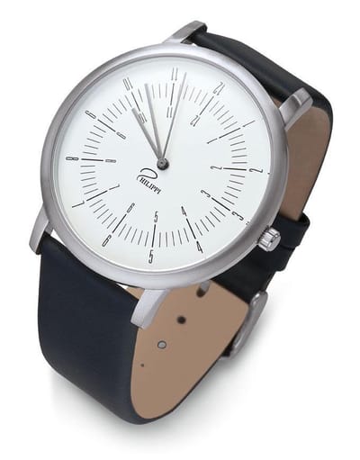 Philippi Design Horloge Heren - TEMPUS MW1 - Ø 45mm - RVS - Leer - Zwart