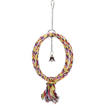 Anneau d'oiseau de perruche, jouet en corde de coton, anneau circulaire en fil d'acier inoxydable pour balançoire d'escalade pour animaux de compagnie beige