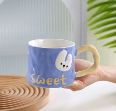 Sweet Keramische Mok – Blauw Beker met Konijntje – Schattige Cup - 410 ml