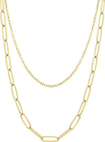 Lucardi Dames Gerecycled stalen goldplated dubbele ketting - Ketting - Staal - Goudkleurig - 55 cm