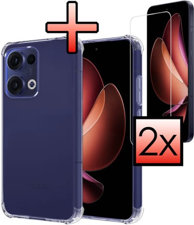 Hoesje - Met Screenprotector - 2 Stuks - Geschikt voor Oppo Reno 13 - Sterk & Shockproof - Siliconen Case - Back Cover - Telefoon Hoes - Shock Proof - Transparant