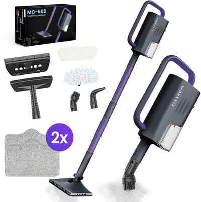 Cleanova 16-in-1 Stoomreiniger - Vlekkenreiniger - Handstomer voor diepte reiniging vloer, bank, badkamer en tapijt - Stoomdweil - Tapijtreiniger - extra lang 7 meter netsnoer - Steam Cleaner Zwart / Paars