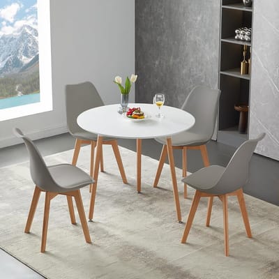 Eettafel met stoelen - Eetgroep set - Gezellig tafelen - Ronde tafel met 4 stoelen - 80 x 75 cm
