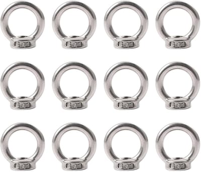 M6 ringmoeren set van 12, roestvrij staal, oogmoeren voor het bevestigen van hangdecoraties, bloempotten en schommelstandaards
