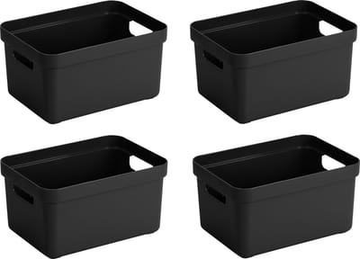 Sunware Opbergbox Sigma - 4x stuks - kunststof - zwart - 5 liter - Opbergbakken/opbergers - 25,2 x 18 x 12,2 cm