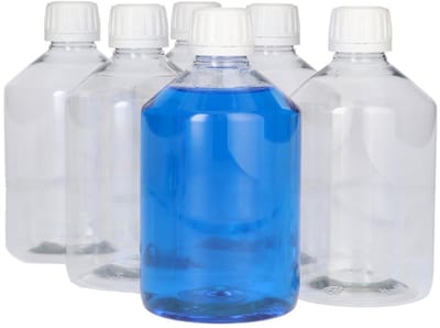 6 x 500 ml Pharma PET Fles Transparant met Garantiedop Wit- PET Kunststof BPA-vrij - Plastic Flessen Navulbaar - Met Dop - Lege Flessen - 6 stuks