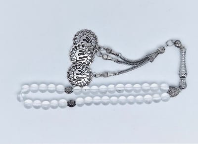 Handgemaakte tesbih klassiek - "Tasbih" natuursteen " Bergkristal" - Aantal kralen 33 - Diameter kralen 8 MM - met metaal tassel "Allah" - Een mooi cadeau-idee